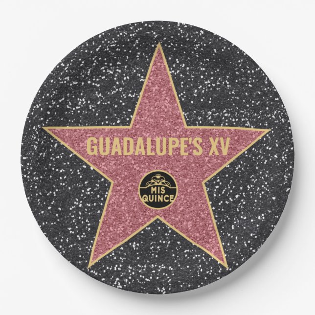 Hollywood Star Mis XV Birthday Party Plates (Front)