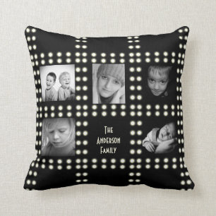 Hollywood Theme Custom Photo Family Name Throw Pillow
