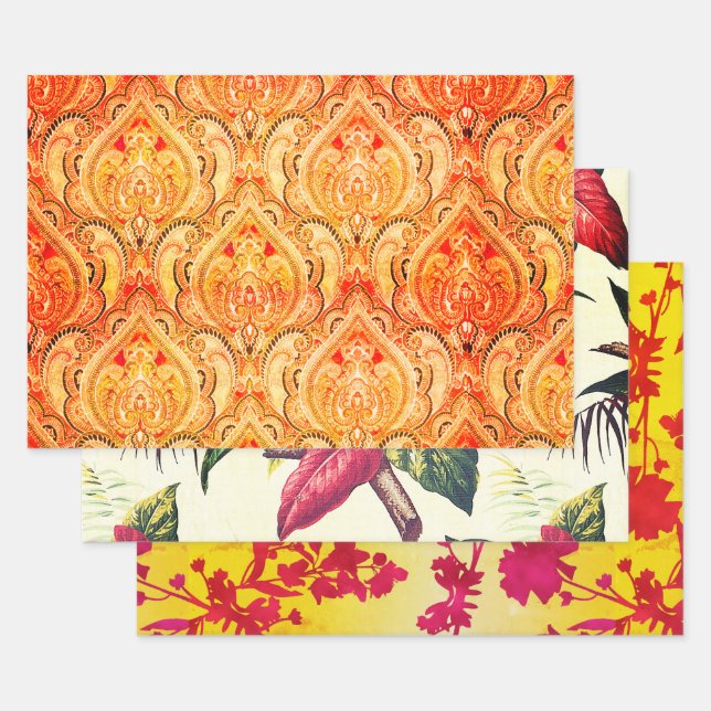 Hollywood Tropic, Bruxelles Apricot, and Pop Art Wrapping Paper Sheet (Set)