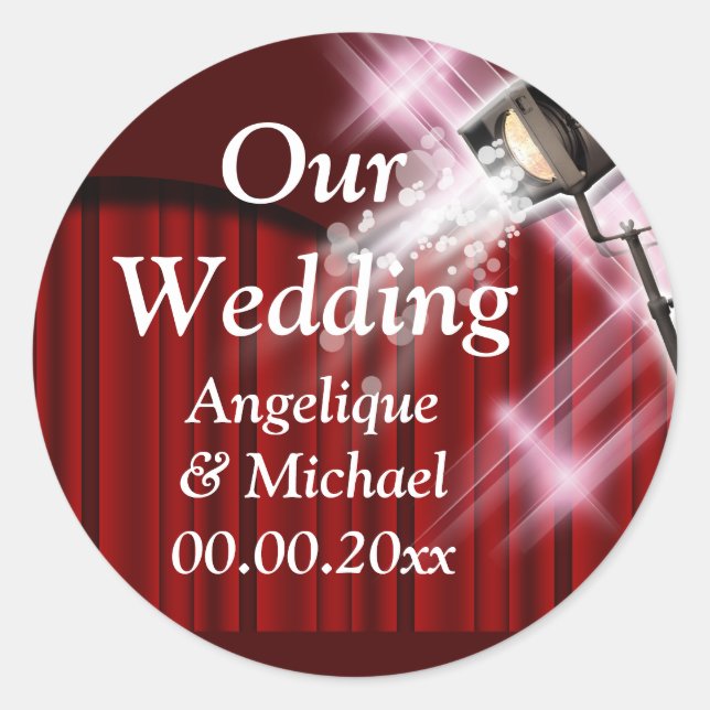 Hollywood wedding announcement couple red classic round sticker (Front)