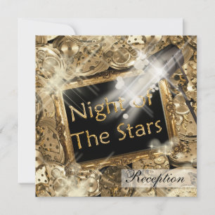 Hollywood wedding reception gold black invitation