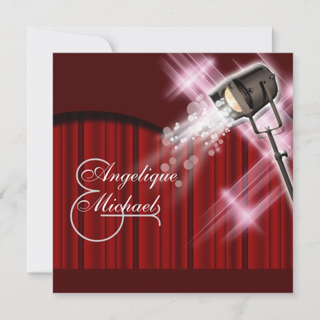 Hollywood wedding red white black invitation (Front)