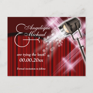 Hollywood wedding "save the date" red black white announcement postcard