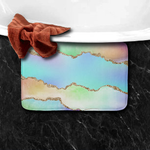 Holo Agate   Faux Iridescent Pastel Ombre Marble Bath Mat