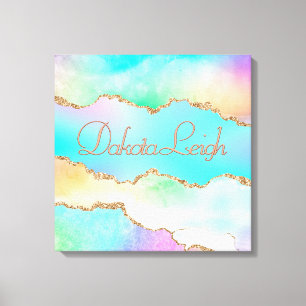 Holo Agate   Faux Iridescent Pastel Ombre Marble Canvas Print
