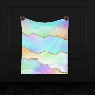 Holo Agate   Faux Iridescent Pastel Ombre Marble Fleece Blanket