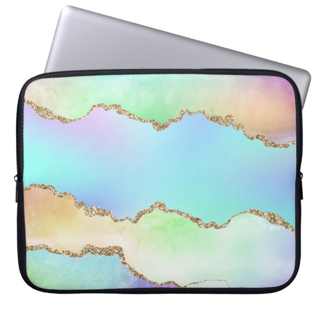 Holo Agate | Faux Iridescent Pastel Ombre Marble Laptop Sleeve (Front)