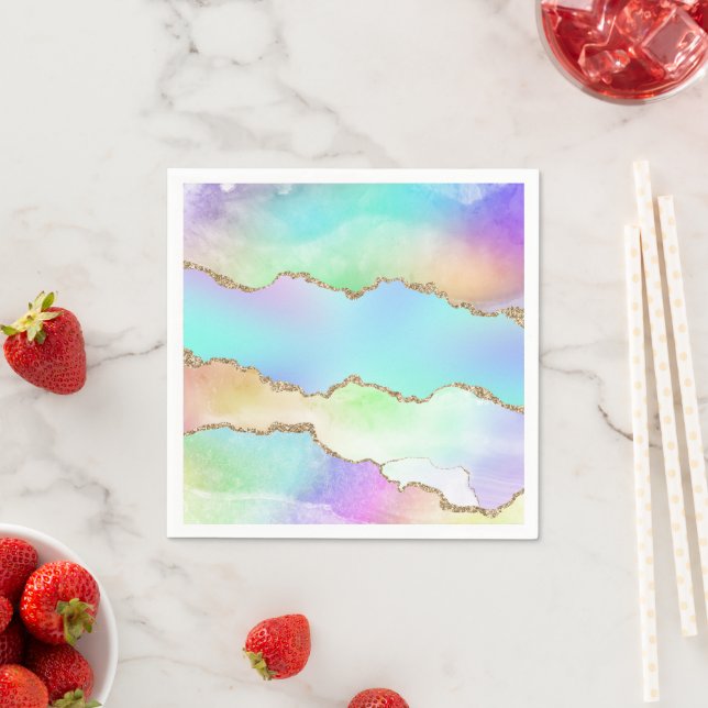Holo Agate | Faux Iridescent Pastel Ombre Marble Napkin (Insitu)