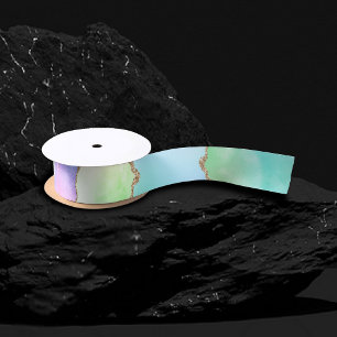 Holo Agate   Faux Iridescent Pastel Ombre Marble Satin Ribbon