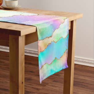 Holo Agate   Faux Iridescent Pastel Ombre Marble Short Table Runner