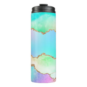 Holo Agate   Faux Iridescent Pastel Ombre Marble Thermal Tumbler