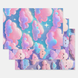 Holo Fluffy Pastel Clouds Wrapping Paper Sheet
