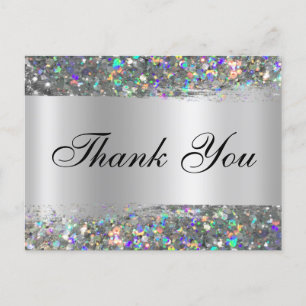 Holo Glitter Edge Silver Foil Gradient Thank You Postcard