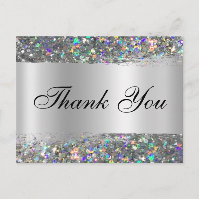 Holo Glitter Edge Silver Foil Gradient Thank You Postcard (Front)