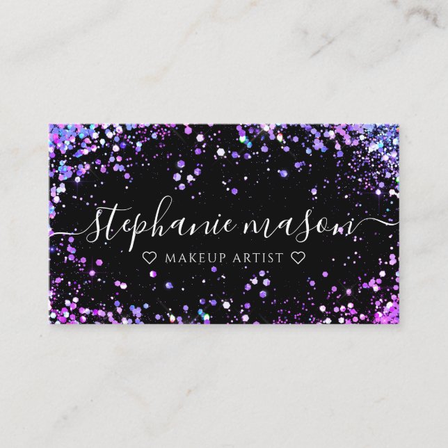 Holo Glitter Makeup Artist Black Business Card (Front)