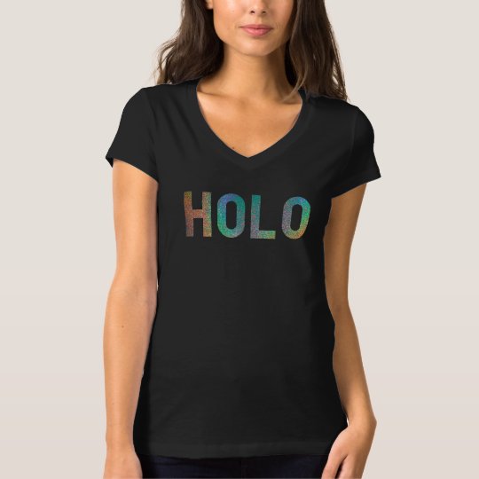 HOLO linear holographic print V neck T-shirt