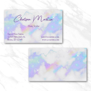 Holo Marble Glam Handwritten Signature Script Business Card