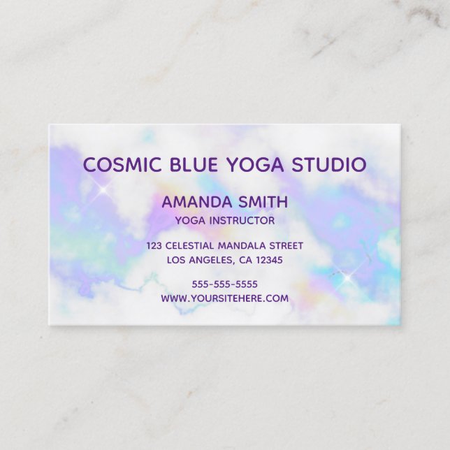 Holo Marble Glam Minimalist Modern QR Code Business Card (Front)