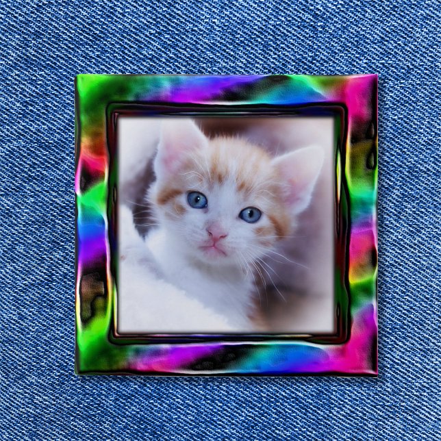 Holo Rainbow Artistic Border Photo 2 Inch Square Button (Rainbow Colors Artistic Border)