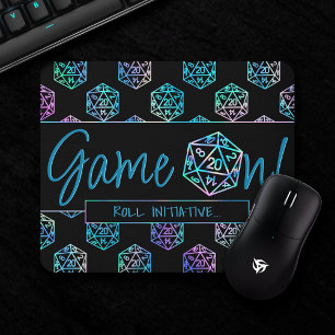 Hologram D20 Game On   Fantasy RPG Roll Initiative Mouse Pad