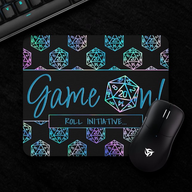 Hologram D20 Game On | Fantasy RPG Roll Initiative Mouse Pad (Creator Uploaded)