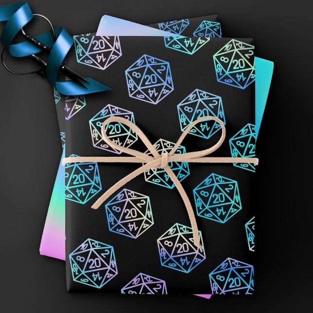 Hologram D20 Pattern | PnP Tabletop Gamer Dice Wrapping Paper Sheet (Creator Uploaded)