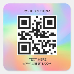 Hologram, Simple QR Small Business Custom QR Code  Square Sticker