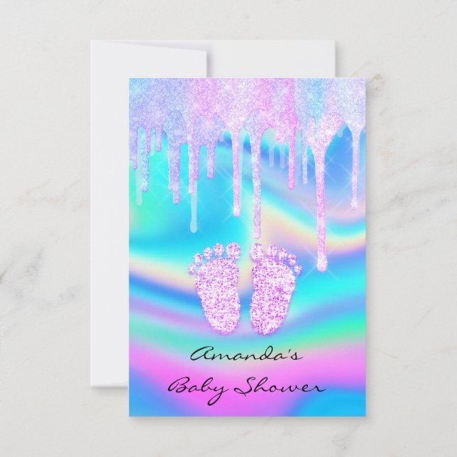 Hologram Unicorn Baby Shower Girly Feet Glitter Invitation (Back)