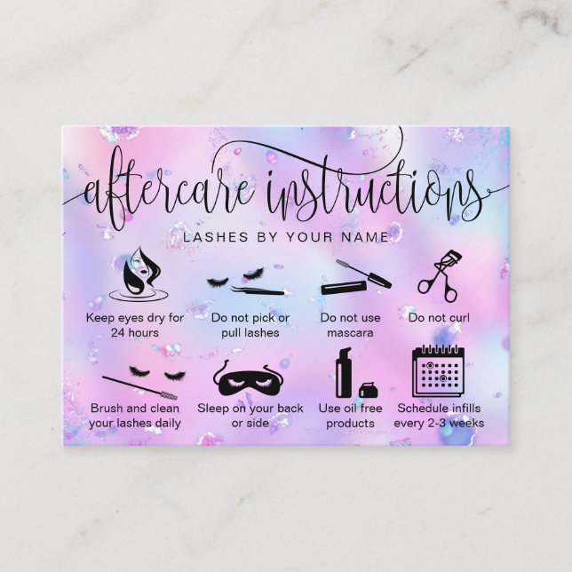 Holograph aftercare card eyelash extensions icons (Front)