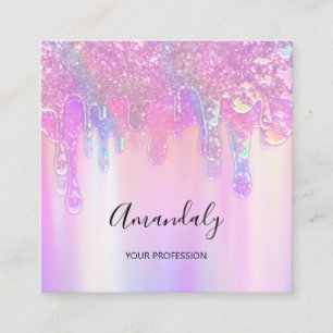 Holograph Blue Drip Cosmetics Nails Pink Logo  Square Business Card