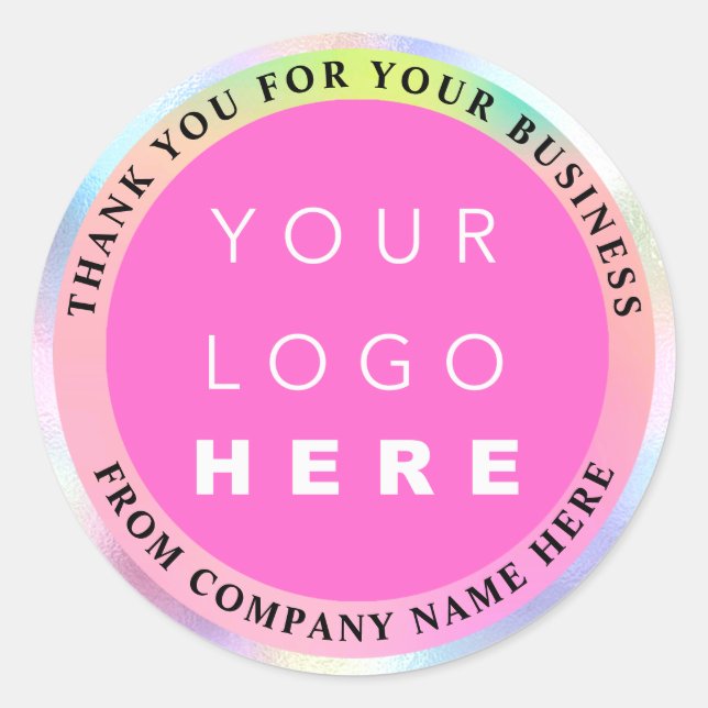 Holograph Custom Logo Name Web Pink Thank You Clas Classic Round Sticker (Front)