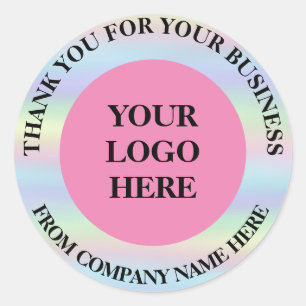Holograph Custom Logo Name Web Pink Thank You Classic Round Sticker