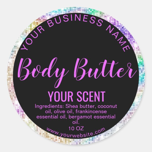 holograph foil product label body butter (Front)