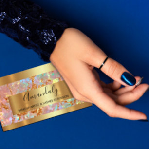 Holograph Gold Marble Copper Frame Event  Business Card