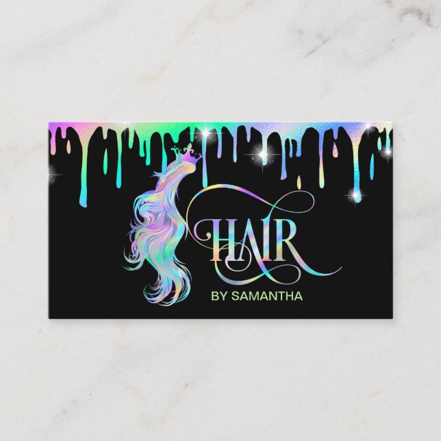 Holograph Hair stylist typography hair extension Business Card (Front)