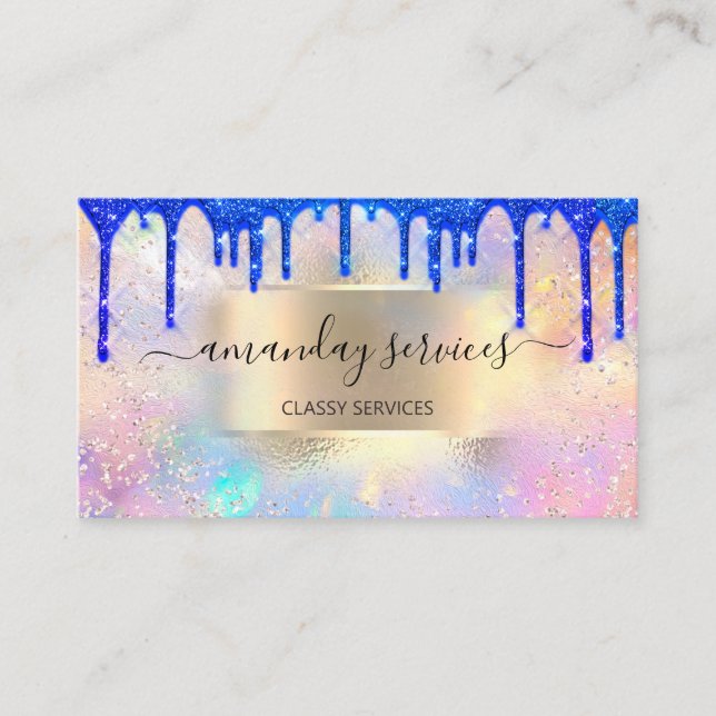 Holograph Makeup Gold Frame Boutique Shop Drips Business Card (Front)