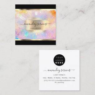 Holograph Makeup Gold Frame Boutique Shop Square Business Card