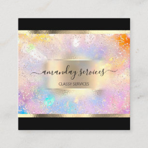 Holograph Makeup Gold Frame Boutique Shop Square Square Business Card
