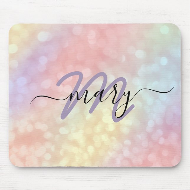 Holograph Pastel Ombre Name Monogram. Lux Mouse Pad (Front)