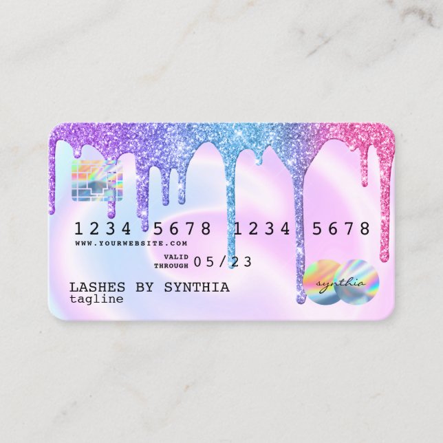 Holograph Pastel unicorn Modern Credit Card Style (Front)