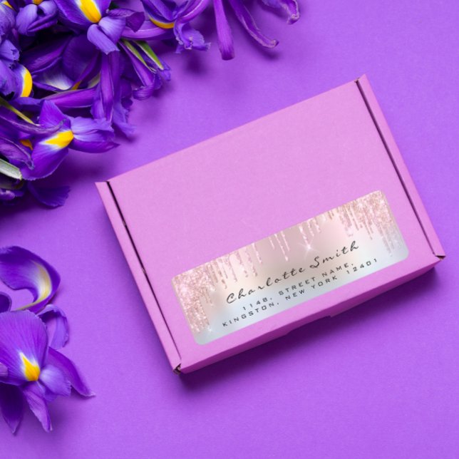 Holographe de l'adresse de retour Rose rose (Sparkly Drips Rose Pink Return Address Holograph Label)