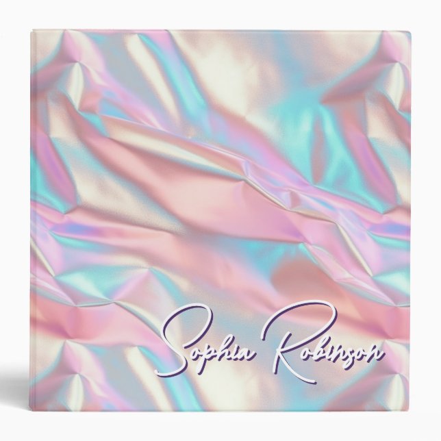 Holographe en métal concassé Classeur bleu rose (Devant)