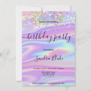 Holographe moderne Girly tendance Invitation d'ann