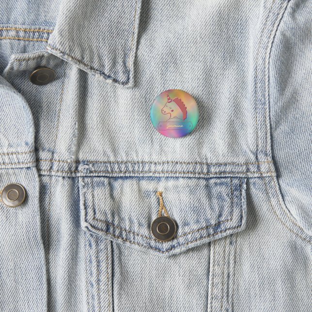 Holographic 3D Unicorn Custom Name   1 Inch Round Button (In Situ)