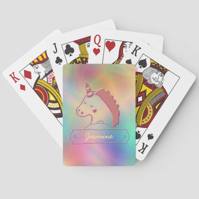 Holographic 3D Unicorn Custom Name   Playing Cards (Back)