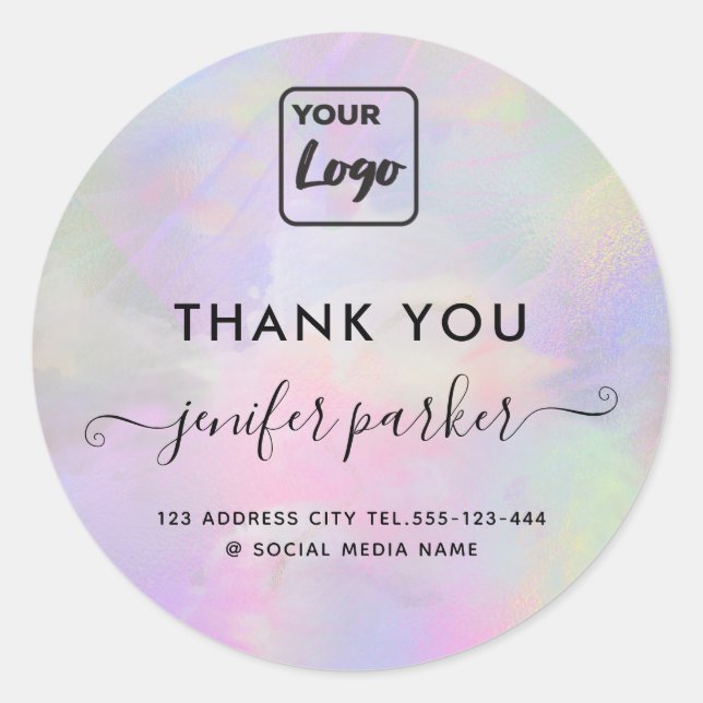 Holographic abstract custom logo thank you  classic round sticker (Front)
