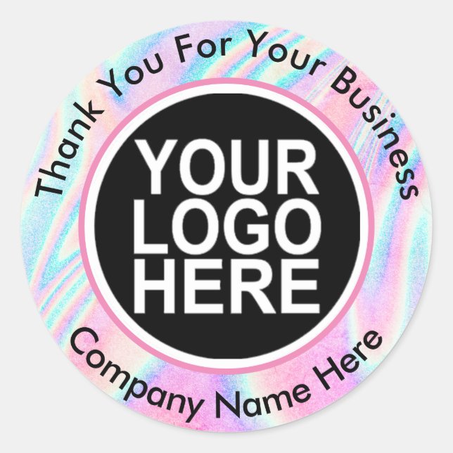 Holographic Abstract Custom Logo With Text Classic Round Sticker (Front)