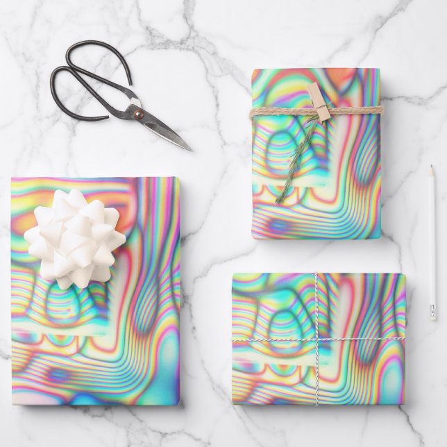 Holographic Abstract Modern Futuristic Decoupage Wrapping Paper Sheet (Front)