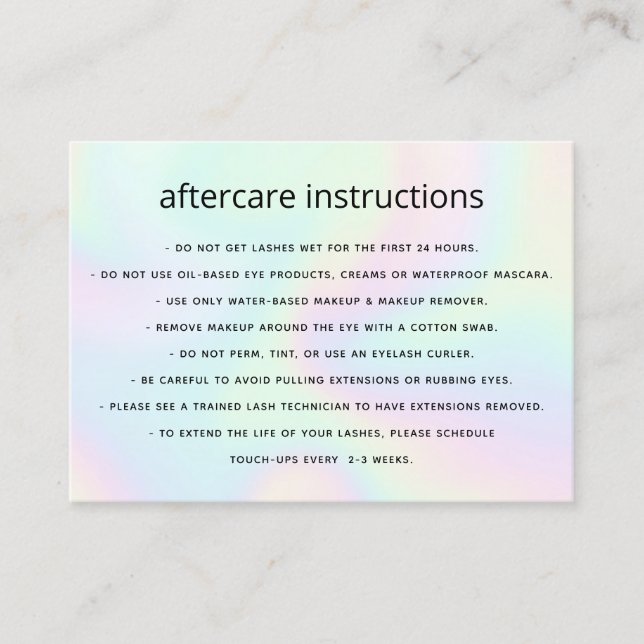 Holographic  AfterCare for Lash Extensions Business Card (Front)