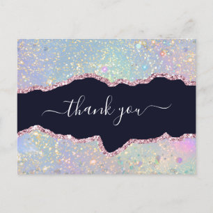 Holographic Agate Glitter Elegant Thank You Postcard